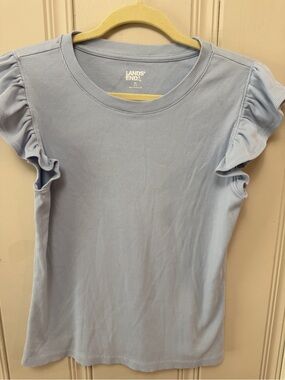 Lands’ End Light Blue Ribbed Ruffle Sleeve Top Women’s M